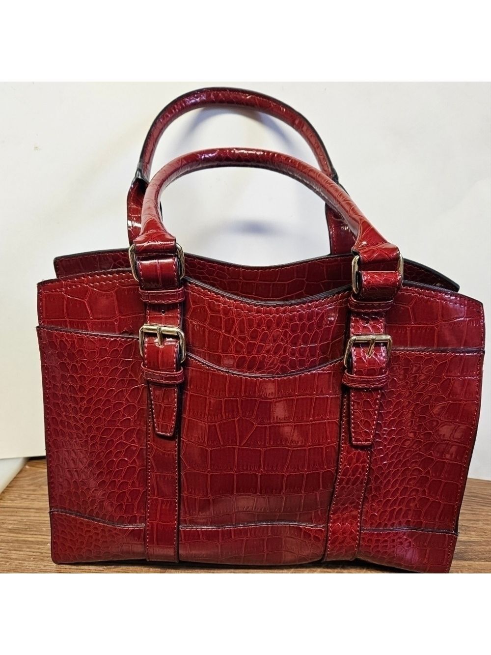 Bueno Cranberry Red Embossed Structured Satchel Bag